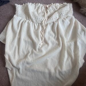 Cream Textured Strapless Dress